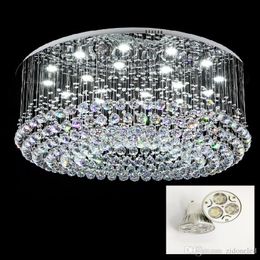 Contemporary Round LED Crystal Celling Light Rain drop K9 Crystal Chandeliers Flush Mount LED Ceilinglights Lustres Lighting Fixtures