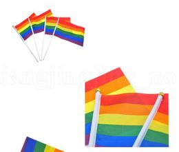 21*14cm Rainbow Flags Small Hand Held Flag Mini Gay Pride LGBT Flags Rainbow waving handhold flag KKA6910