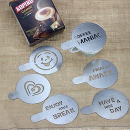6pcs/lot Stainless Steel Metal Chocolate DIY Coffee Latte Art Mould Cappuccino Coffee Stencils Barista Coffee Tools 100mm