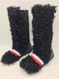 Hot Sale-White Black Fur Snow Boots Winter Knee High Warm Boots Fashion Hot