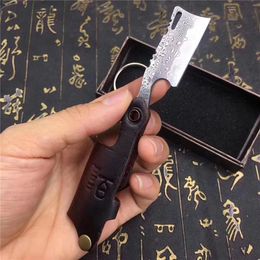 High Quality VG10 Damascus Steel Blade Folding Razor Knife Leather Handle EDC Pocket Knives Gift Knifes With Leathers Sheath