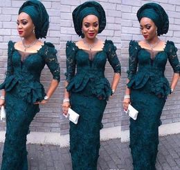 South African Lace Evening Dresses Ink Green Black Girls With Peplum Holiday Wear Formal Party Prom Gowns Custom Made Plus Size