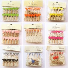 12 small wooden clip creative color love photo clip note clip send 2 meters hemp rope photo wall decoration wedding