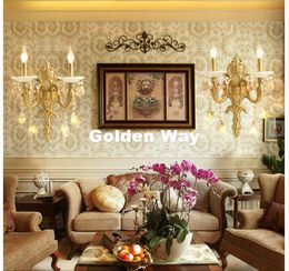 Modern Luxury Crystal Light Brass Colour Wall Sconces Lamp New Jade Wall Brackets Light for bedroom living Room Wall Lamp