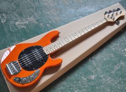 Factory wholesale 5 strings orange music electric bass with 2 pickups, maple fretboard,black pickguard,chrome hardware