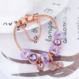 Wholesale- European and American flower pendant bracelet suitable for Pandora style diy Rose gold plated bracelet jewelry free shipping