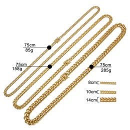 8 10 12 14mm 18 20 24 30inches Solid Clasp Gold Stainless Steel Cuban Link Chain Top Quality Heavy Long Necklace Jewelry2530