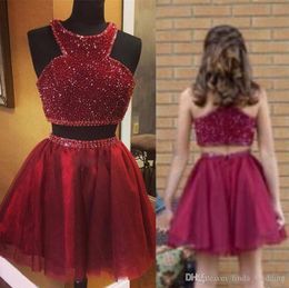 2019 Glamorous Beadings Luxury Red Two Pieces Homecoming Dress Sexy Juniors Sweet 15 Graduation Cocktail Party Dress Plus Size Custom Made