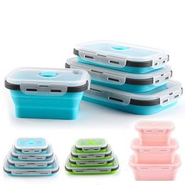 Silicone Collapsible Lunch Box Food Storage Container Bento BPA Free Microwavable Portable Picnic Camping Rectangle Outdoor Box