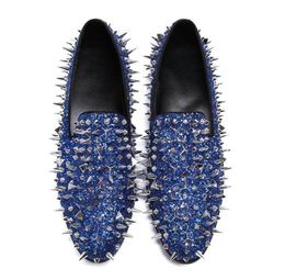 2019 Herrenschuhe Neue Luxus Gold Blau Niet Echtes Leder Lässige Fahren Oxfords Flache Schuhe Herren Loafer Mokassins Italienische Schuhe 38-46