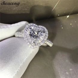 choucong Heart Shape Jewelry 100% Real Soild 925 sterling Silver ring Diamond Cz Engagement Wedding Band Rings For Women Bridal