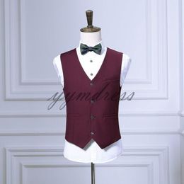 Burgundy Vintage Groom Vests 2019 Polyester Tweed Vest Groomsmen Wedding Vest Design Custom Made Mens Suit Vest Unique Tuxedo Waistcoat