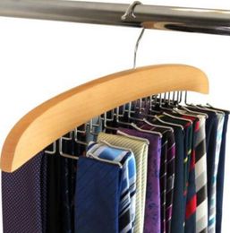 Wooden Tie Hangers Natural Wood Cloth Organiser Tie Rack - Holds 24 Ties