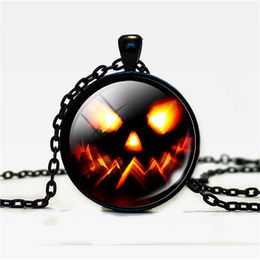 2019 Halloween pumpkin necklaces For women Men Glass Cabochon bat Witch Pendant chains Fashion Jewelry in Bulk