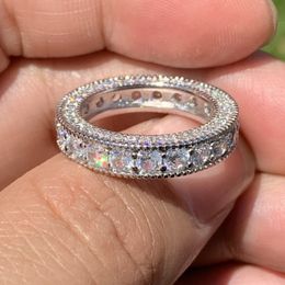Vintage Fashion Jewellery 925 Sterling Silver Circle Ring White Topaz CZ Diamond Gemstones Wedding Engagement Band Ring for Lovers Gift