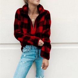 Fashion- Women Fleece Sherpa Sweater Plaid Sweatshirt Fashion Pullover Casual Woman Lattice Tops Maternity Clothing CCA10726 30pcs