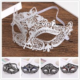 Wrought iron masks Red Blue Rhinestones Laser Cut Filigree Women Party Eye Mask metal Black White Masquerade Half Face Prom Party Masks