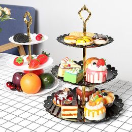 Dessert Racks Three Layers Plastic Pure Color Hollowing Out Eco Friendly Candy Wedding Cake Stands Party Decoration 6 5txE1