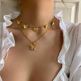 Butterfly Necklac Trendy Jewellery Gold Silver Chain Cute Sweet Colourful Butterfly Pendants Choker Necklace Women Gift