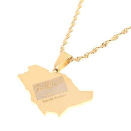 Stainless Steel Saudi Arabia Map Flag Gold Colour Charm Pendant Necklace Kingdom of Saudi Arabia Jewellery Women Girl