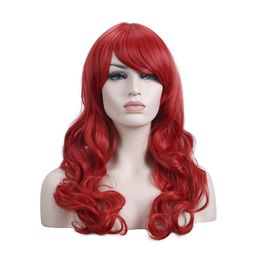 24inch Lady Wigs Red Long Wavy Heat Resistant Synthetic Hair Wigs For Women Use and Cosplay