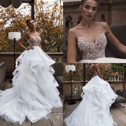 Nora Naviano Wedding Dresses Sexy Spaghetti Straps Lace Beading Bridal Gowns 2019 Sweep Train A-Line Wedding Dress Robe De Mariée