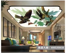 3D photo custom ceiling mural wallpaper interior decoration HD flowers and birds green leaves small fresh zenith ceiling mural wall paper