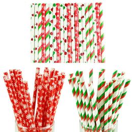 25pcs Paper Drinking Straws Snowflake Paper Straw Merry Christmas Decoration for Home Happy New Year Party Tableware Red