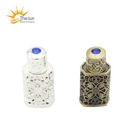 3ml Bronze Arabic Perfume Bottle Refillable Arab Attar Glass Bottles with Craft Decoration Essential Oil Container