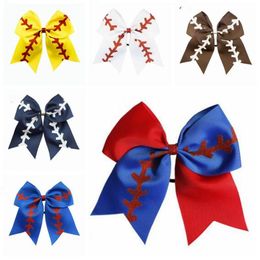 Softball Team Baseball Cheer Bows Kids Rugby Swallowtail Ponytail Hair Holders Bow Cheerleading Hair Band Hair Accessories 8 Inch D6299