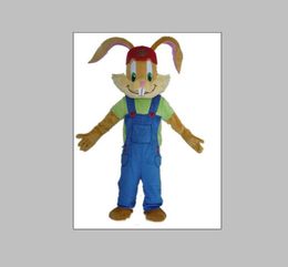 2020 High quality a Custom made brown bunny mascot costume with blue suspender and green shirt for sale