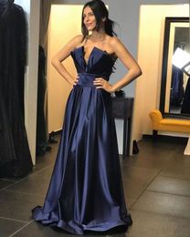 Vintage Evening Dresses for Sale 2018 Envelope Neckline Ruched A Line Sweep Train Navy Blue Evening Party Dresses Women