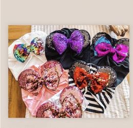 2019 Spring summer infant Beanie Turban Hat Baby Mouse Bow Ears Hairband With Sequin Hair Bows Photography Props cap