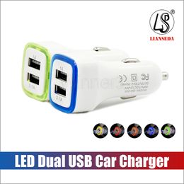 Usb Dual Car Charger Vehicle Portable Power Adapter 5V 1A LED Colourful For Phone Android For X XR