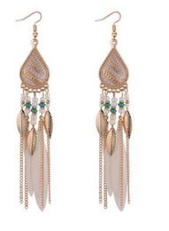 Ethnic style earrings Korean retro temperament water drop feather chain tassel earrings long earrings WY485