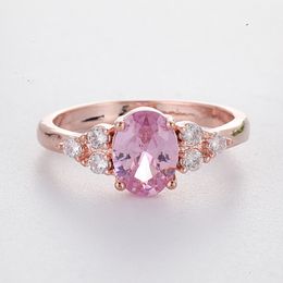 2020 Elegant Pink Rings for Women Wedding Crystal Ring Rose Gold Classic Jewellery Engagement Ring