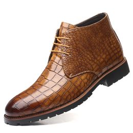 Autumn Basic Boots Winter Shoes Men Crocodile Pattern Leather Formal Shoes Fashion Male Ankle Lace-up Dress