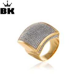 Stainless Steel Hiphop CZ Rings Free Size Men Full Cubic Zirconia Square Hip Hop Ring Gold Silver Double Color Plated Jewelries