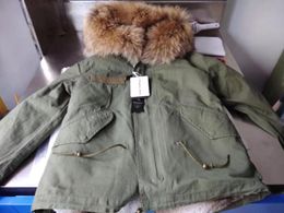 Mukla furs brand brown raccoon fur trim Cold resistant women coats brown grey rabbit fur lining army green canvas mini parkas