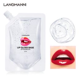 DIY Clear Lip Gloss Base Moisturizing Mirror Effect Non-greasy Lipgloss 50ML Langmannni Transparent Refreshing Lips Makeup Gel