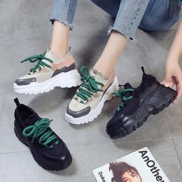 Hot Sale-New Women's Sneakers Height Breathable Lace-up Lightweight Black Women Shoes