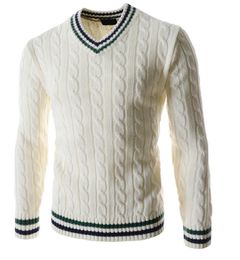 Men's Early Spring Sweater Fashion V Neck Long Sleeve White Green and Navy Slim Sweater Free Shipping