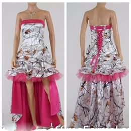 Strapless A-Line Prom Dresses Camo Camouflge White Snowfall Graduation Party Gowns Detachable Train