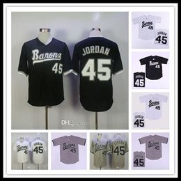 Men Cheap Birmingham Barons 45 Michael MJ Movie Baseball Sewn Jerseys All Stitched Sports Shirts Size S-4XL Black White Grey Free Shipping