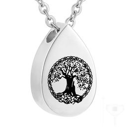 Personalised life Tree Stainless Steel Teardrop Urn Necklace Cremation Pendant Memorial Keepsake Jewellery with Filler Kit