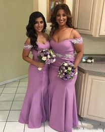 Spring 2020 Vintage Maid of Honor Dresses for Weddings Off The Shoulder Neckline Mermaid Floor Length Lavender Pearls Beading Evening Gowns