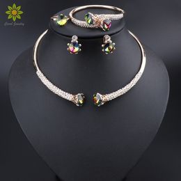 Dubai Jewellery Sets for Women Dubai Nigeria Crystal Necklace Earrings Set Bridal Gift African Wedding Bridesmaid Jewellery Sets