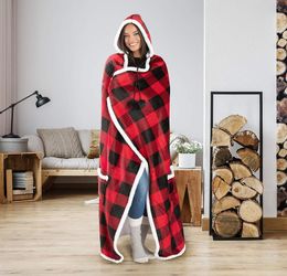 52"x72" Lazy Blanket Mens Womens Designer Plaid Hooded Blankets Cape Warm Fleece Robe Cloak With Pompom 5styles Thick Swaddlings G