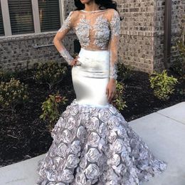 2019 African Newest Evening Dresses Lace Appliques Illusion Long Sleeves Jewel Neck Cocktail Party Gowns Floor Length Formal Prom Dresses