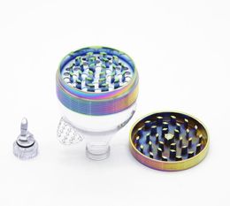 Smoking Pipes Manufacturer Direct Selling New Three-layer Threaded Rainbow Smoke Grinder 63mm Zinc Alloy Ice Blue Funnel